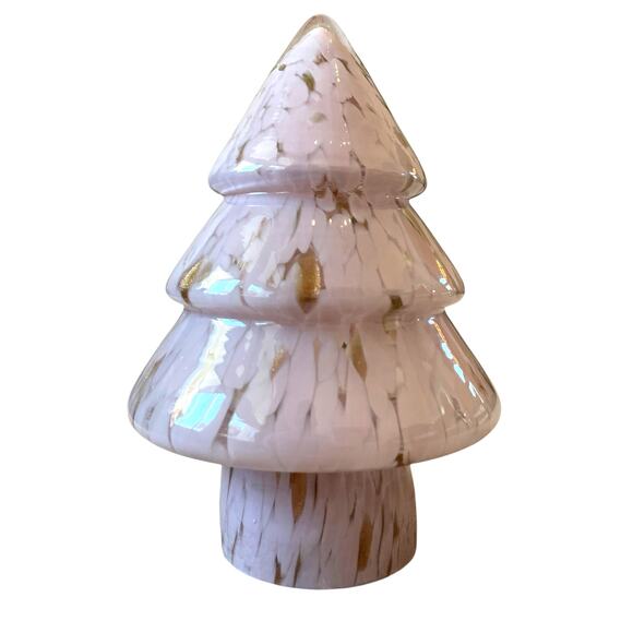 Hand Blown Art Glass CHRISTMAS TREE 9.5in Pastel Pink & White Marbled New - Picture 3 of 15